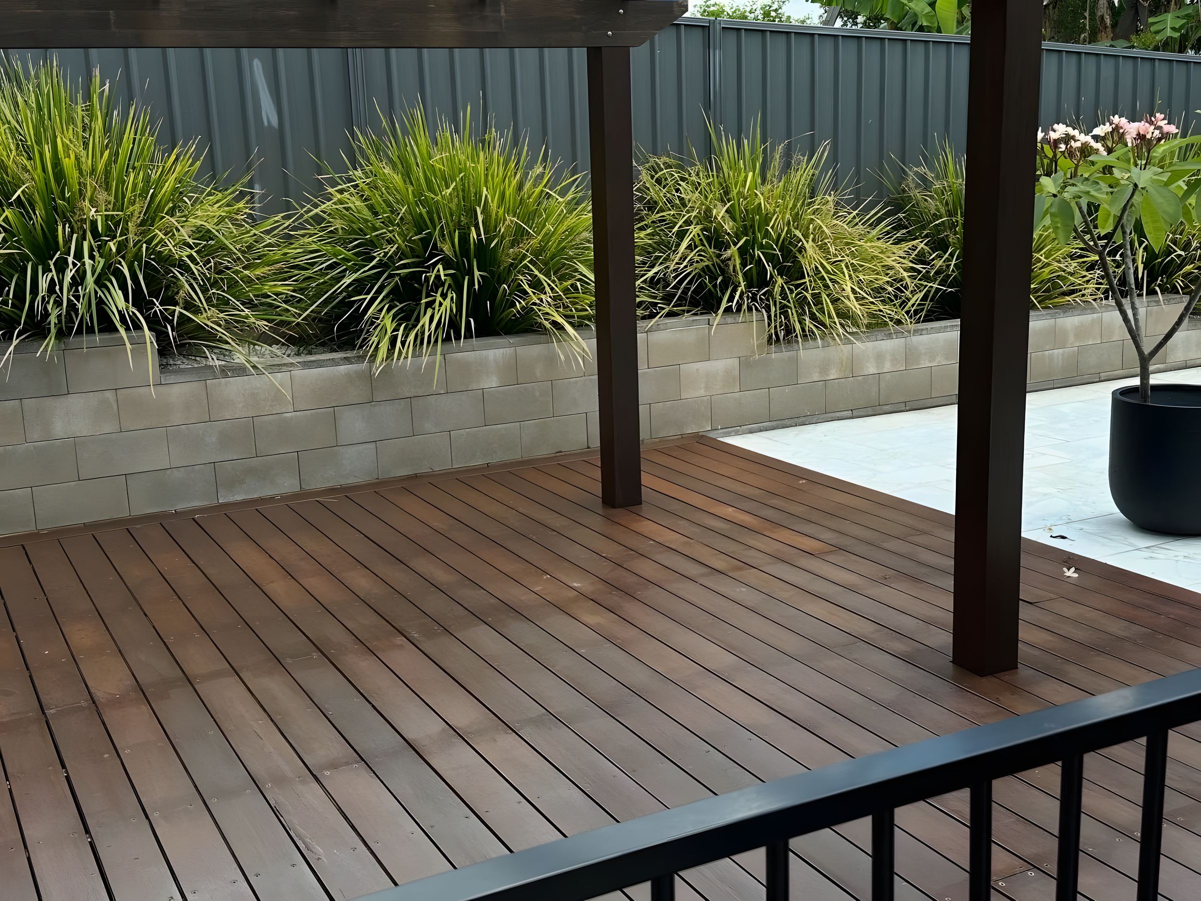 Pergola deck and railing after painting