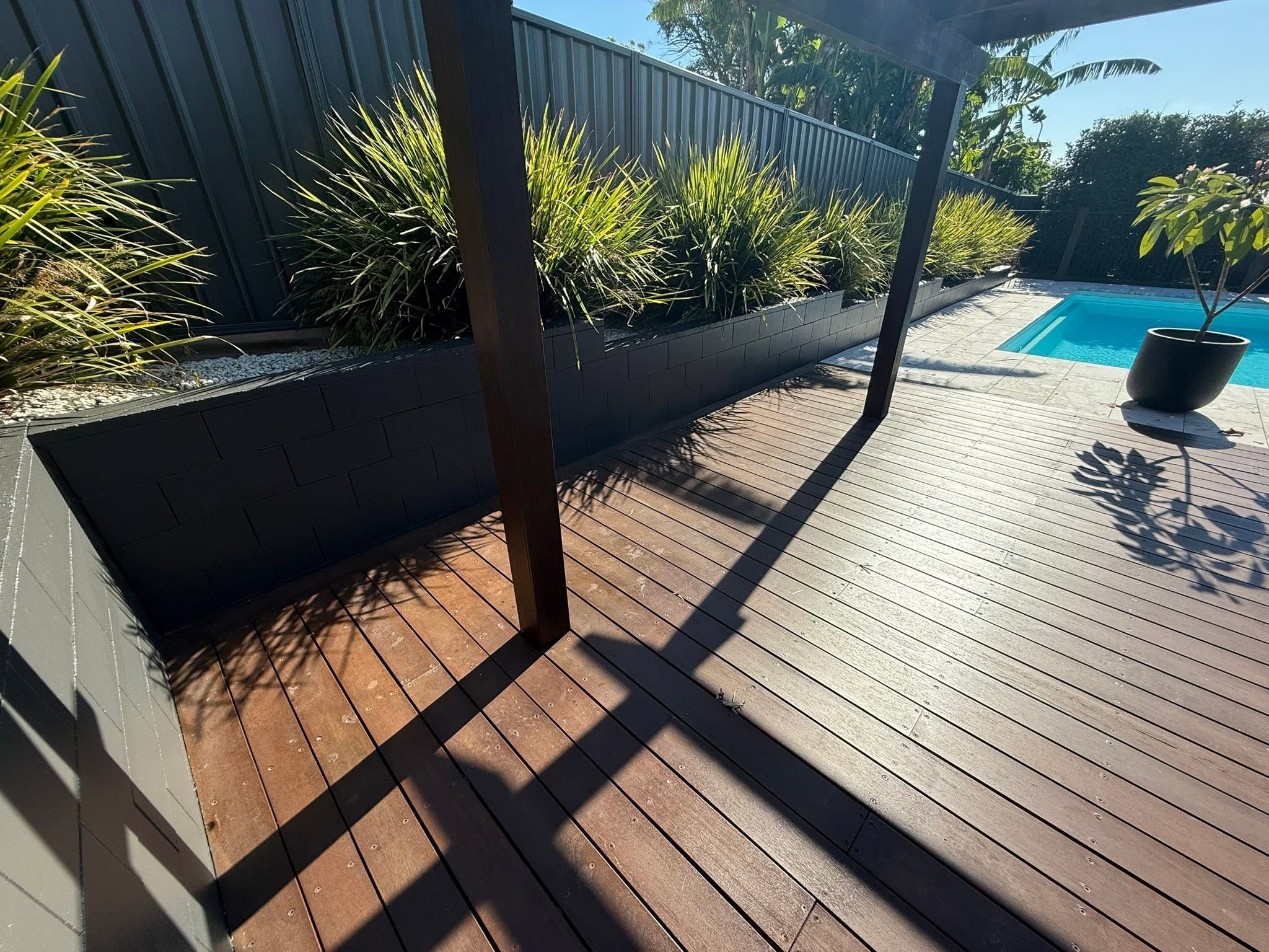 Pool deck after staining and painting